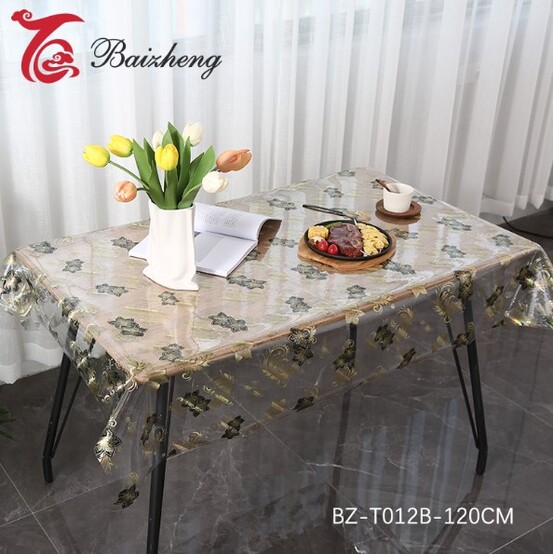 Клеенка силиконовая 1,2*20 м 0,7 мм черно-золотые цветы на прозрачном Baizheng (1/1)