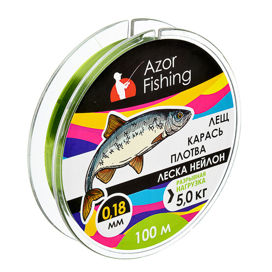 AZOR FISHING Леска, нейлон, "Карась, Плотва" 100м, 0,18мм, зеленая, разрывная нагрузка 5,0 кг AZOR FISHING Леска, нейлон, "Карась, Плотва" 100м, 0,18мм, зеленая, разрывная нагрузка 5,0 кг
