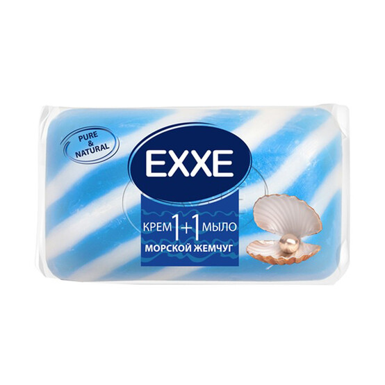 EXXE Туалетное крем-мыло 1+1 Морской жемчуг 1шт*80г (СИНЕЕ) полосатое одиночное
