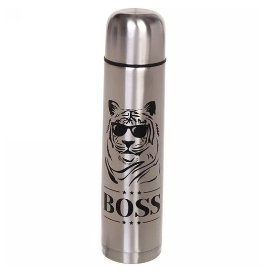 Термос нерж сталь 1 л узкое горло кнопка Boss Тигр Серп и молот (1/30)