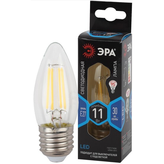 Лампы СВЕТОДИОДНЫЕ F-LED B35-11w-840-E27 ЭРА (филамент, свеча, 11Вт, нейтр, E27) (1шт) Лампы СВЕТОДИОДНЫЕ F-LED B35-11w-840-E27 ЭРА (филамент, свеча, 11Вт, нейтр, E27) (1шт)