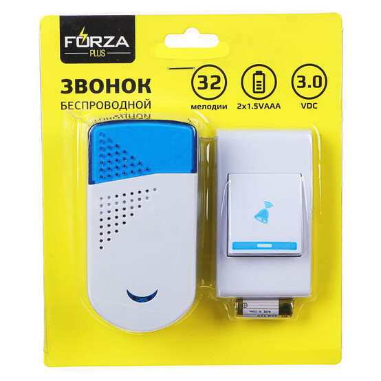 FORZA Звонок беспроводной, 32 мелодии, 3.0VDC(2x1.5VAАA), ZV008 FORZA Звонок беспроводной, 32 мелодии, 3.0VDC(2x1.5VAАA), ZV008