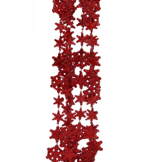 Бусы пластиковые на елку 2 м красный Снежинки Серпантин (1/432)