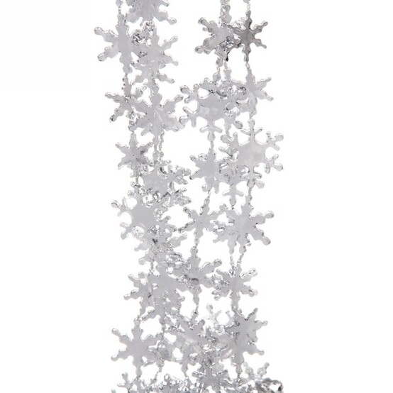 Бусы пластиковые на елку 2 м серебро Снежинки Серпантин (1/432)
