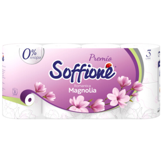 Туалетная бумага Soffione Premio Romantica Magnolia трехслойная, 8 рулона /10900281 Туалетная бумага Soffione Premio Romantica Magnolia трехслойная, 8 рулона /10900281