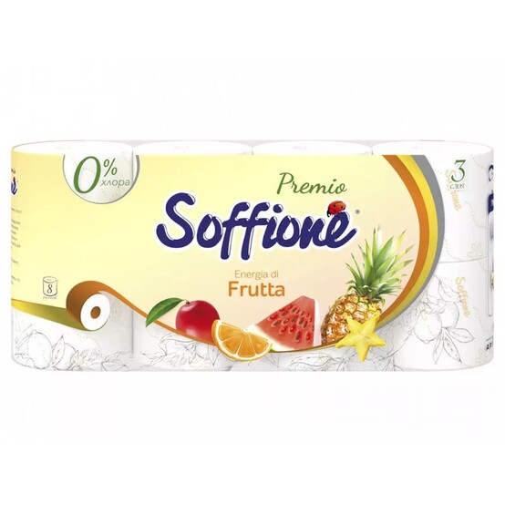 Туалетная бумага Soffione Premio Energia di Frutta трехслойная, 8 рулонов/10900290 Туалетная бумага Soffione Premio Energia di Frutta трехслойная, 8 рулонов/10900290