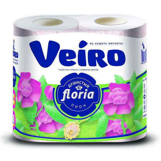 Туалетная бумага VEIRO Floria ароматизированная 2-сл 4 рулона красная/Душистый пион