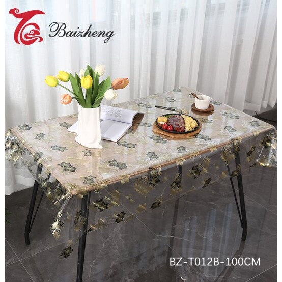 Клеенка силиконовая 1,0*20 м 0,4 мм черно-золотые цветы на прозрачном Baizheng (1/1)