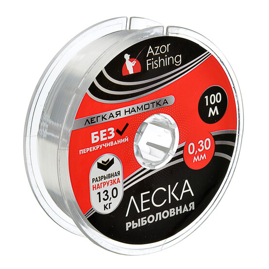 AZOR FISHING Леска "Легкая намотка", нейлон, 100м, 0,30мм, разрывная нагр 13кг AZOR FISHING Леска "Легкая намотка", нейлон, 100м, 0,30мм, разрывная нагр 13кг