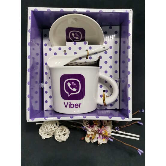 Кружка + ложка + блюдце "Viber" L005S-9