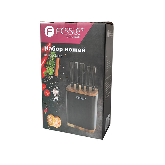 Нож нерж сталь 6 пр подставка пласт ручка FE-TD24-4 Fessle (1/6)