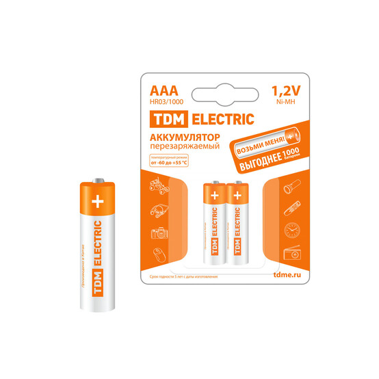 Аккумулятор AA-1000 mAh Ni-MH BP-2 TDM