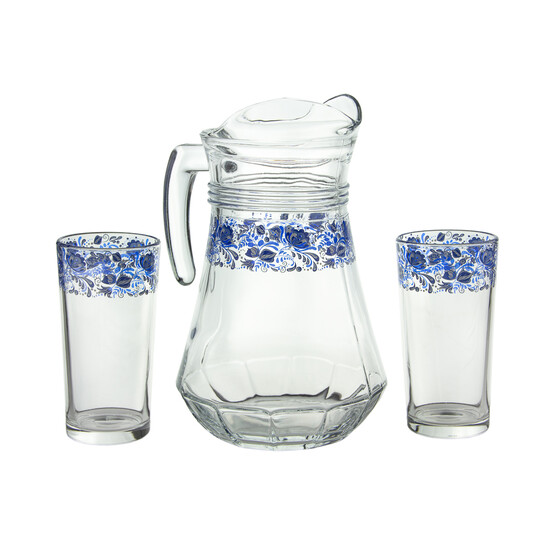 Набор стеклянный кувшин/стаканы 3 пр ГЖЕЛЬСКИЕ УЗОРЫ Gid Glass (1/4)