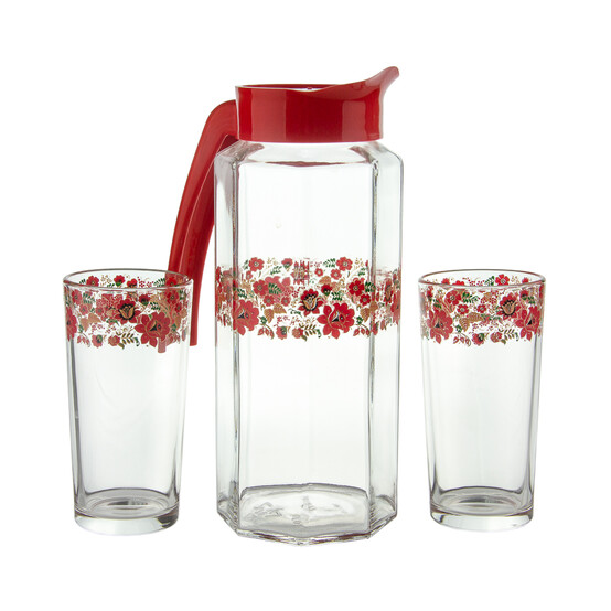 Набор стеклянный кувшин/стаканы 3 пр ХОХЛОМСКИЕ МОТИВЫ Gid Glass (1/4)