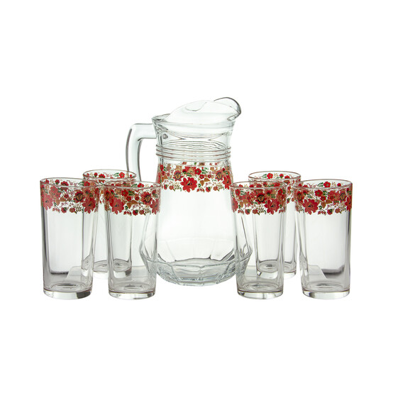 Набор стеклянный кувшин/стаканы 7 пр ХОХЛОМСКИЕ МОТИВЫ Gid Glass (1/3)
