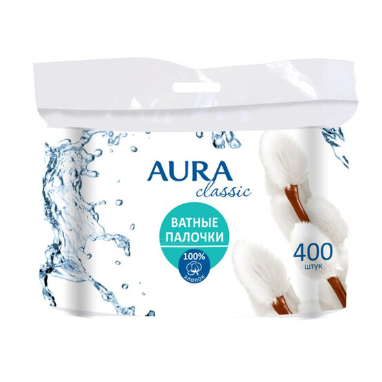 AURA Ватные палочки Classic эконом п/э пакет 400шт./Лучшая цена AURA Ватные палочки Classic эконом п/э пакет 400шт./Лучшая цена