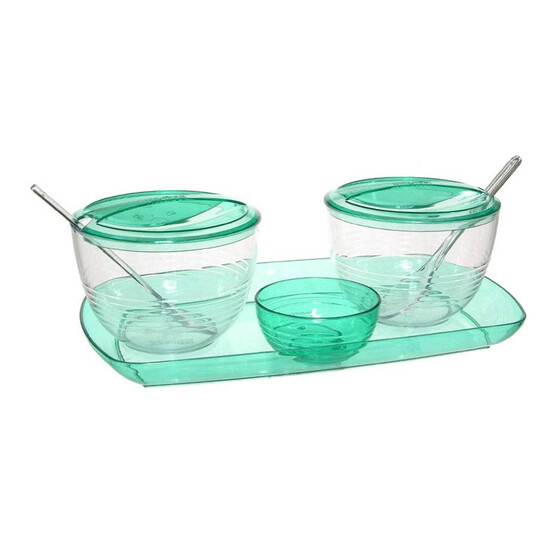 Набор пластиковых емкостей 3 шт с ложкой на подставке 240*140*95 мм мята Fresh Berossi (1/10)