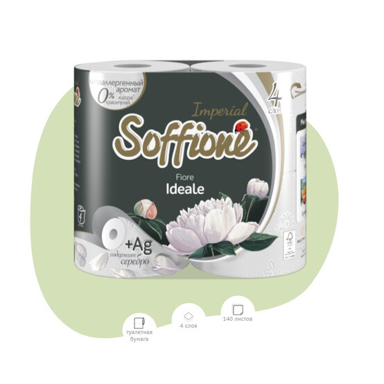 Туалетная бумага Soffione Imperial Fiore Ideale четырехслойная,белая,4 рулона /10900345 Туалетная бумага Soffione Imperial Fiore Ideale четырехслойная,белая,4 рулона /10900345