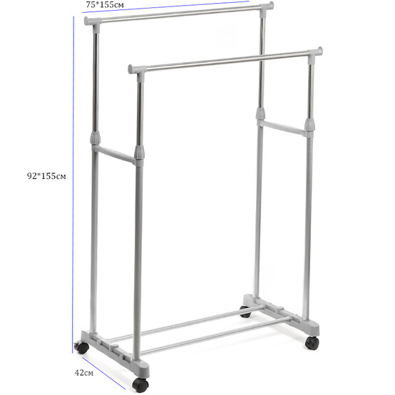 Вешалка металлическая напольная 75*155*42 см/92*155 см на колесах металлик Baizheng (1/6)