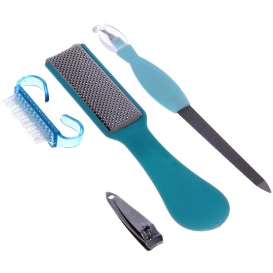 Набор педикюрный 4 пр 22*6 см терка пилка щетка кусачки микс Manicure set (1/600)