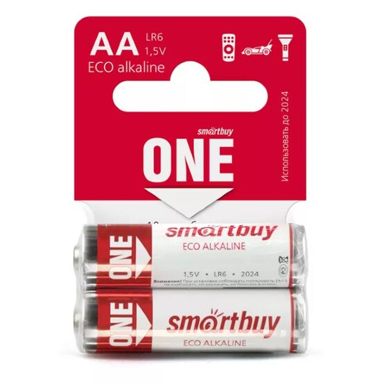 Батарейка алкалиновая АА 1,5V упак 2 шт  ONE Smartbuy (1/30), арт. SOBA-2A02SB-Eco