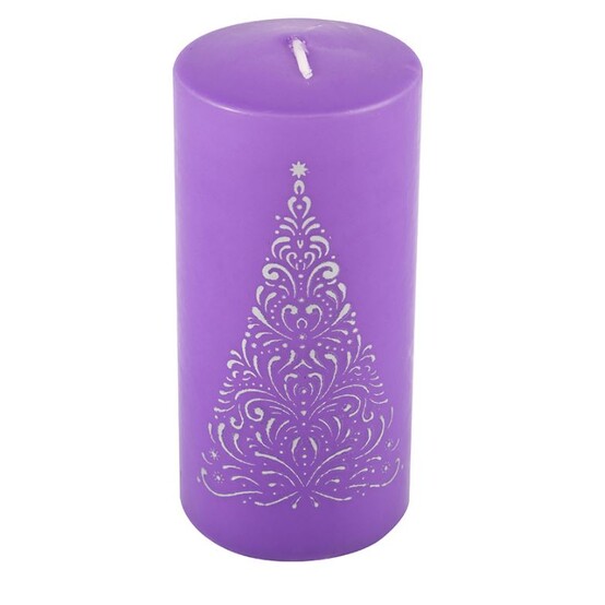 Свеча новогодняя 12 см серебро на сиреневом Deco Christmas Ель Волшебная страна (1/12)