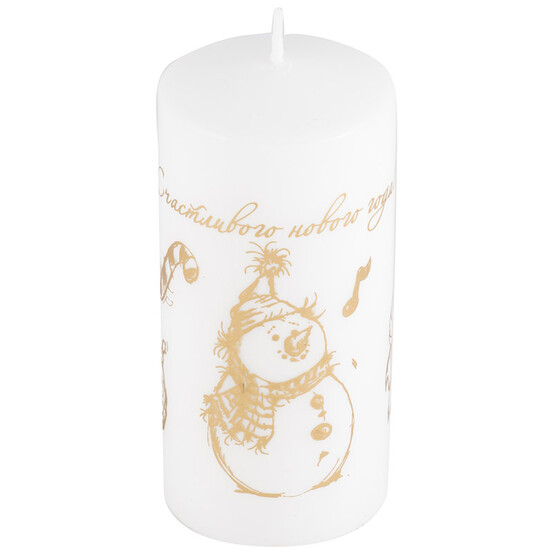Свеча новогодняя 56*120 мм Снеговик золото на белом Deco Cristmas Волшебная страна (1/12)