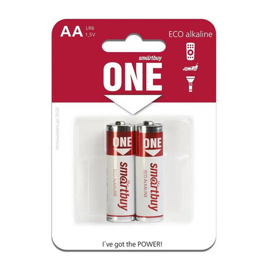 Батарейка алкалиновая АА 1,5V упак 2 шт ONE Smartbuy (1/12) Батарейка алкалиновая АА 1,5V упак 2 шт ONE Smartbuy (1/12)