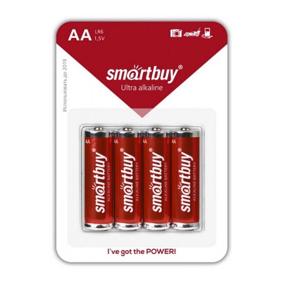 Батарейка алкалиновая АА 1,5V упак 4 шт  Smartbuy (1/12), арт. SBBA-2A04B