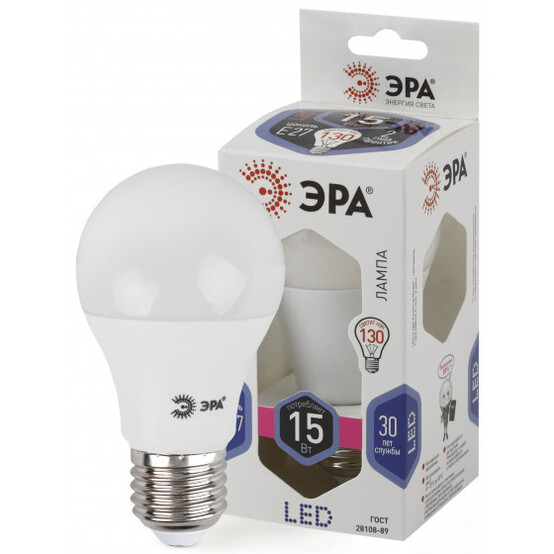 Лампа светодиодная LED A60-15W-860-E27 ЭРА (диод, груша, 15Вт, хол, E27)