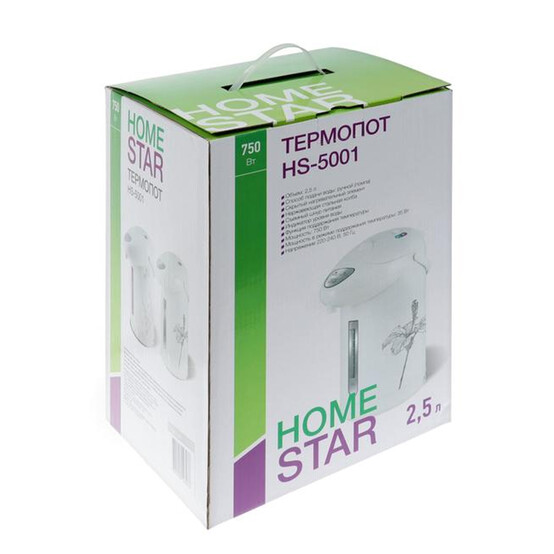 Термопот 2,5 л 750 Вт нерж сталь колба 1 режим Цветок серый на белом HS-5001 HomeStar (1/6)