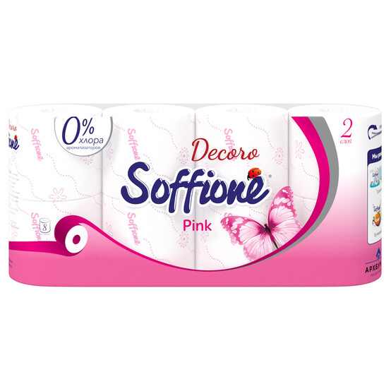 Туалетная бумага Soffione Decoro Pink двухслойная, розовая, 8 рулонов /10900011 Туалетная бумага Soffione Decoro Pink двухслойная, розовая, 8 рулонов /10900011