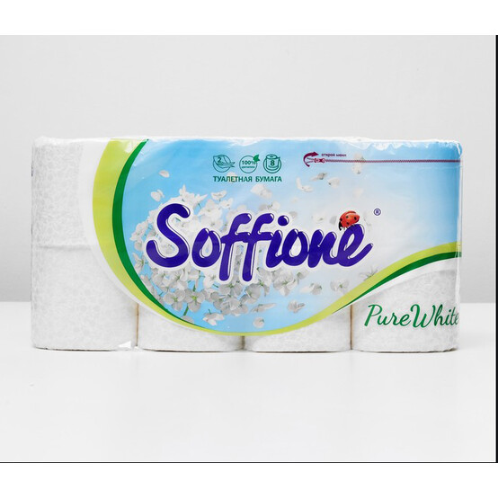 Туалетная бумага Soffione Pure White двухслойная, белая, 8 рулонов /10900003 Туалетная бумага Soffione Pure White двухслойная, белая, 8 рулонов /10900003