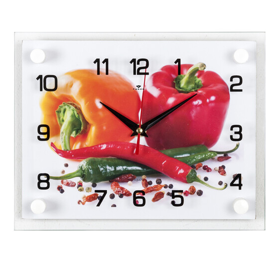 Часы стеклянные настенные 25*20*4,5 см Перцы Рубин (1/10)
