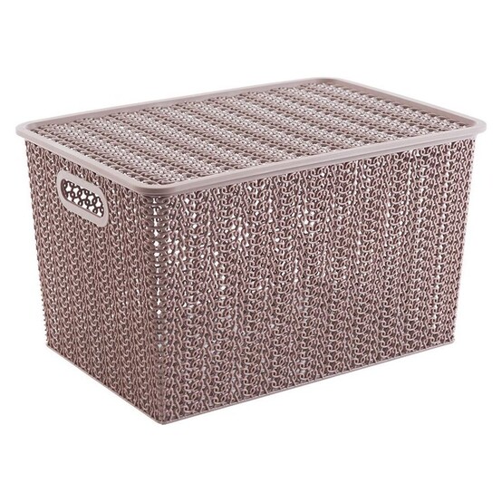 Корзина пластиковая 14 л 350*245*205 мм с крышкой розовый нюд Вязь Violet (1/12)