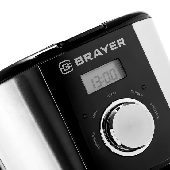 Кофеварка капельная 900 Вт 1,5 л дисплей индикатор нейлоновый фильтр черный Brayer (1/2)