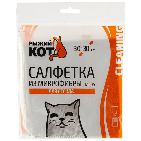 Салфетка из микрофибры 30*30 см для стекла серый M-05 Рыжий Кот (1/200)