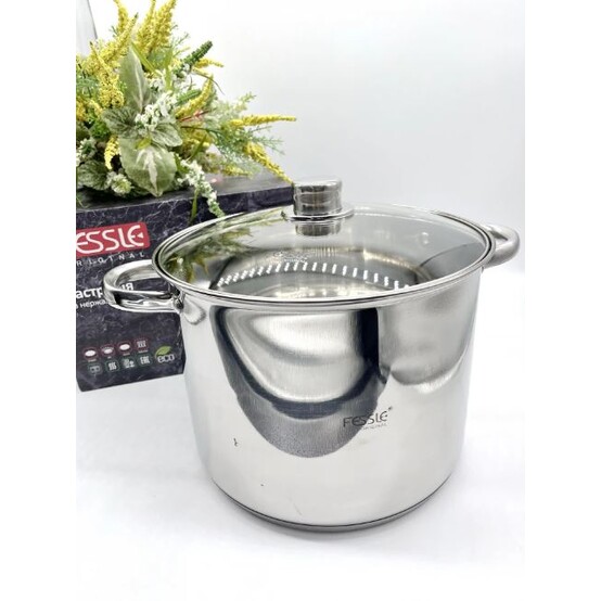 Кастрюля нерж сталь  12,6 л 28 см стекл крышка индукция стальной F-01202 Fessle (1/4)