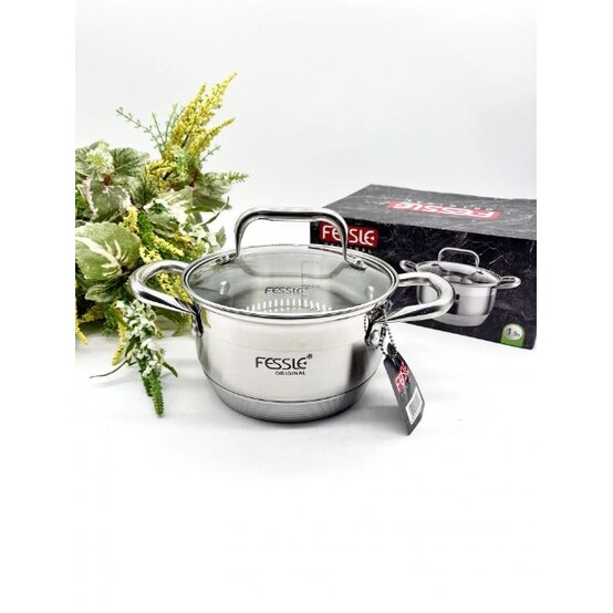 Кастрюля нерж сталь 1,9 л 16 см стекл крышка индукция F-01206 Fessle (1/6)