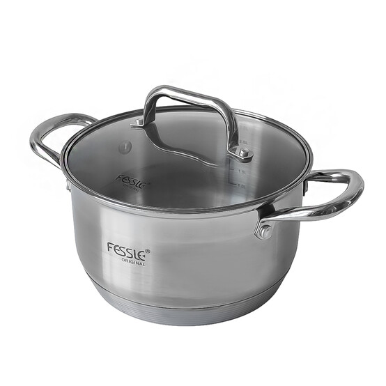 Кастрюля нерж сталь 2,7 л 18 см стекл крышка индукция F-01206 Fessle (1/6)