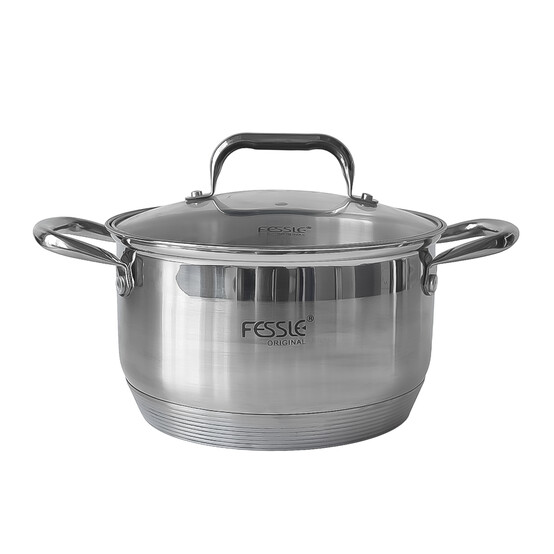 Кастрюля нерж сталь 2,7 л 18 см стекл крышка индукция F-01206 Fessle (1/6)
