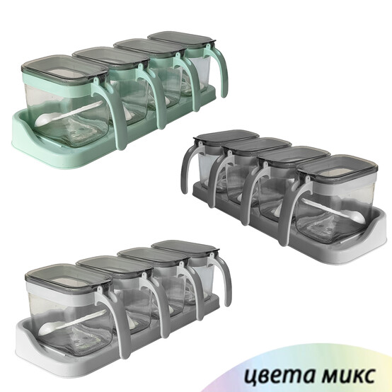 Банка стеклянная для продуктов 9 предметов 300 мл подставка ложки микс Прозрачный Baizheng (1/16)