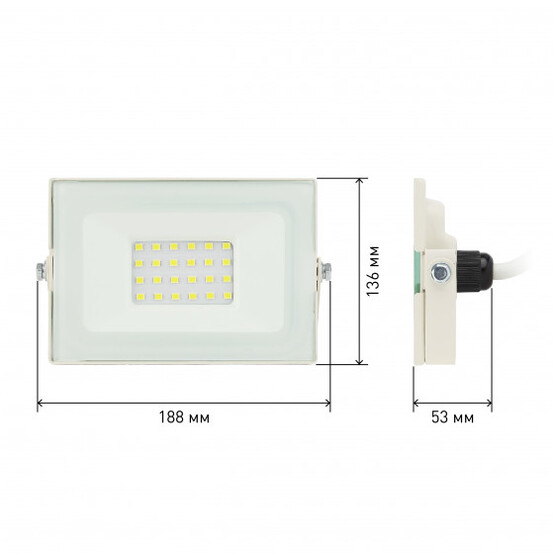 Прожекторы Eco  ЭРА LPR-031-0-65K-020 20Вт 1600Лм 6500К 122x75x35 белый корпус