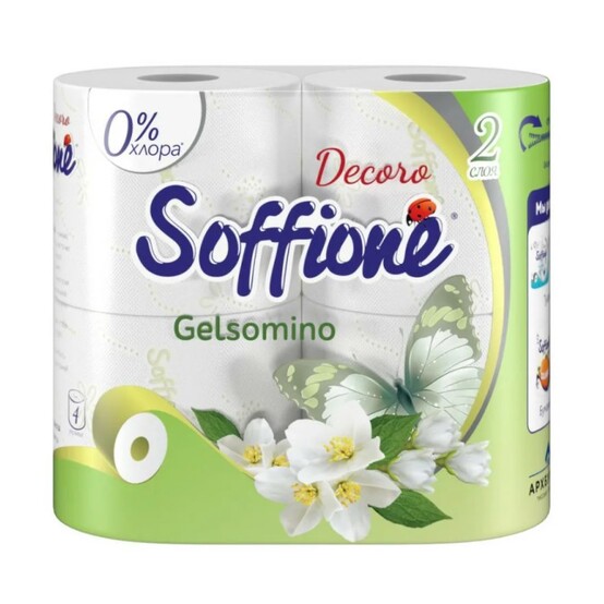 Туалетная бумага Soffione Premio Gelsomino двухслойная, желтая, 4 рулона /10900325 Туалетная бумага Soffione Premio Gelsomino двухслойная, желтая, 4 рулона /10900325