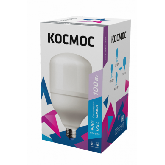 Светодиодная лампа КОСМОС HWLED 100W 220V E27 6500K переходник в комплекте на Е40
