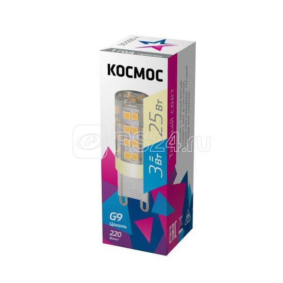 Лампа светодиодная КОСМОС LED 3Вт G9 220В 3000K, керамика + пластик Лампа светодиодная КОСМОС LED 3Вт G9 220В 3000K, керамика + пластик