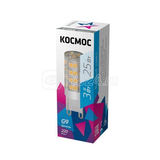 Лампа светодиодная КОСМОС LED 3Вт G9 220В 4500K, керамика+пластик Лампа светодиодная КОСМОС LED 3Вт G9 220В 4500K, керамика+пластик