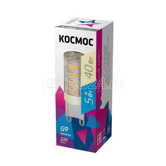 Лампа светодиодная КОСМОС LED 5Вт G9 220В 3000K, керамика + пластик Лампа светодиодная КОСМОС LED 5Вт G9 220В 3000K, керамика + пластик