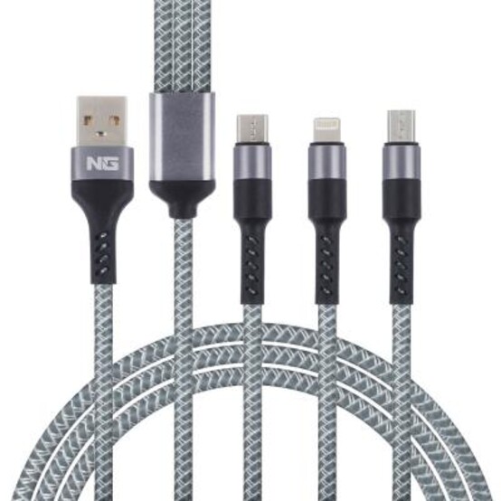 NG Кабель для зарядки телефона 3 в 1, штекер iP/microUSB/Type-C, 2м, 1.5А, пластик