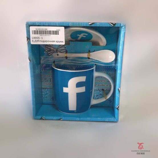 Кружка + ложка + блюдце "Facebook" L005S-1